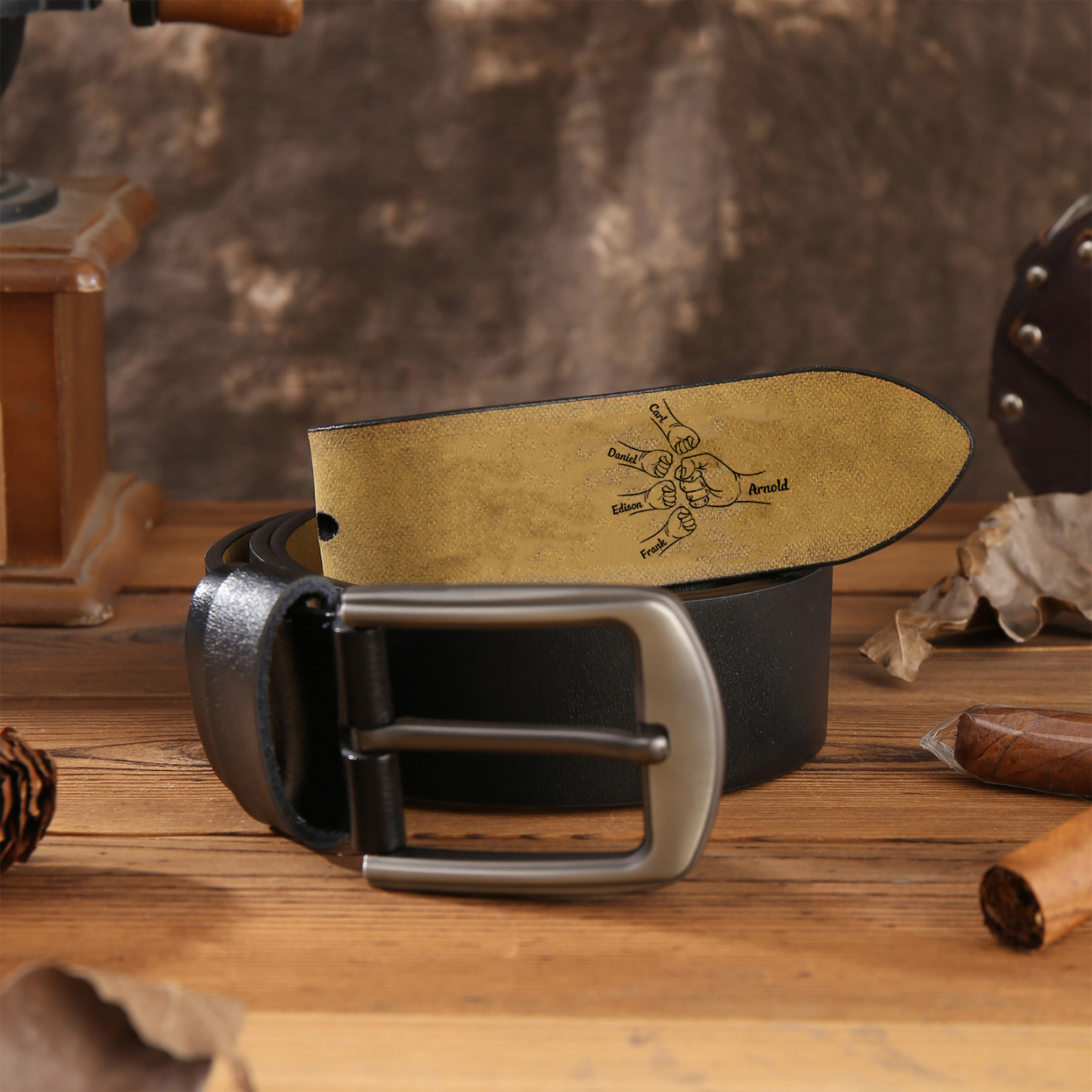 5 names - Personalized Father’s Day Belt "This Guy Is One Awesome Dad" – Custom Engraved Cowhide Leather Belt for Dad - Hidden Message & Name