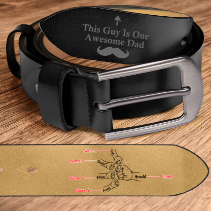 5 names - Personalized Father’s Day Belt "This Guy Is One Awesome Dad" – Custom Engraved Cowhide Leather Belt for Dad - Hidden Message & Name