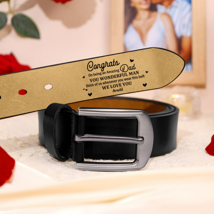 1 name - Personalized Cowhide Leather Belt for Dad “Congrats on Being an Amazing Dad” – with Name & Emotional Engraving