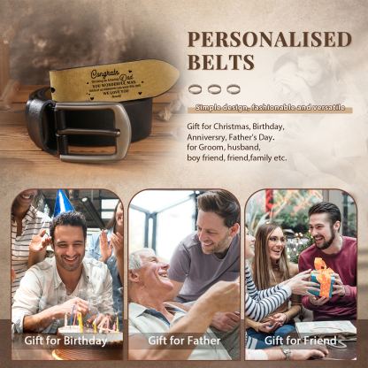 1 name - Personalized Cowhide Leather Belt for Dad “Congrats on Being an Amazing Dad” – with Name & Emotional Engraving