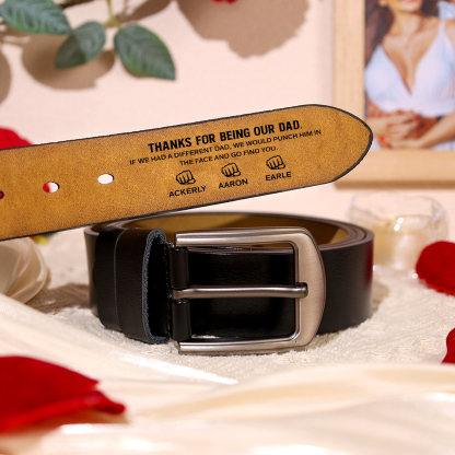 4 names - Personalized Father’s Day Belt – Custom Engraved Cowhide Leather Belt for Dad - Hidden Message & Name