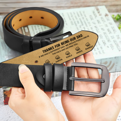 6 names - Personalized Father’s Day Belt – Custom Engraved Cowhide Leather Belt for Dad - Hidden Message & Name