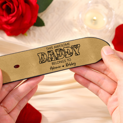 3 names - Personalized Father’s Day Belt – Custom Engraved Cowhide Leather Belt for Dad - Hidden Message & Name