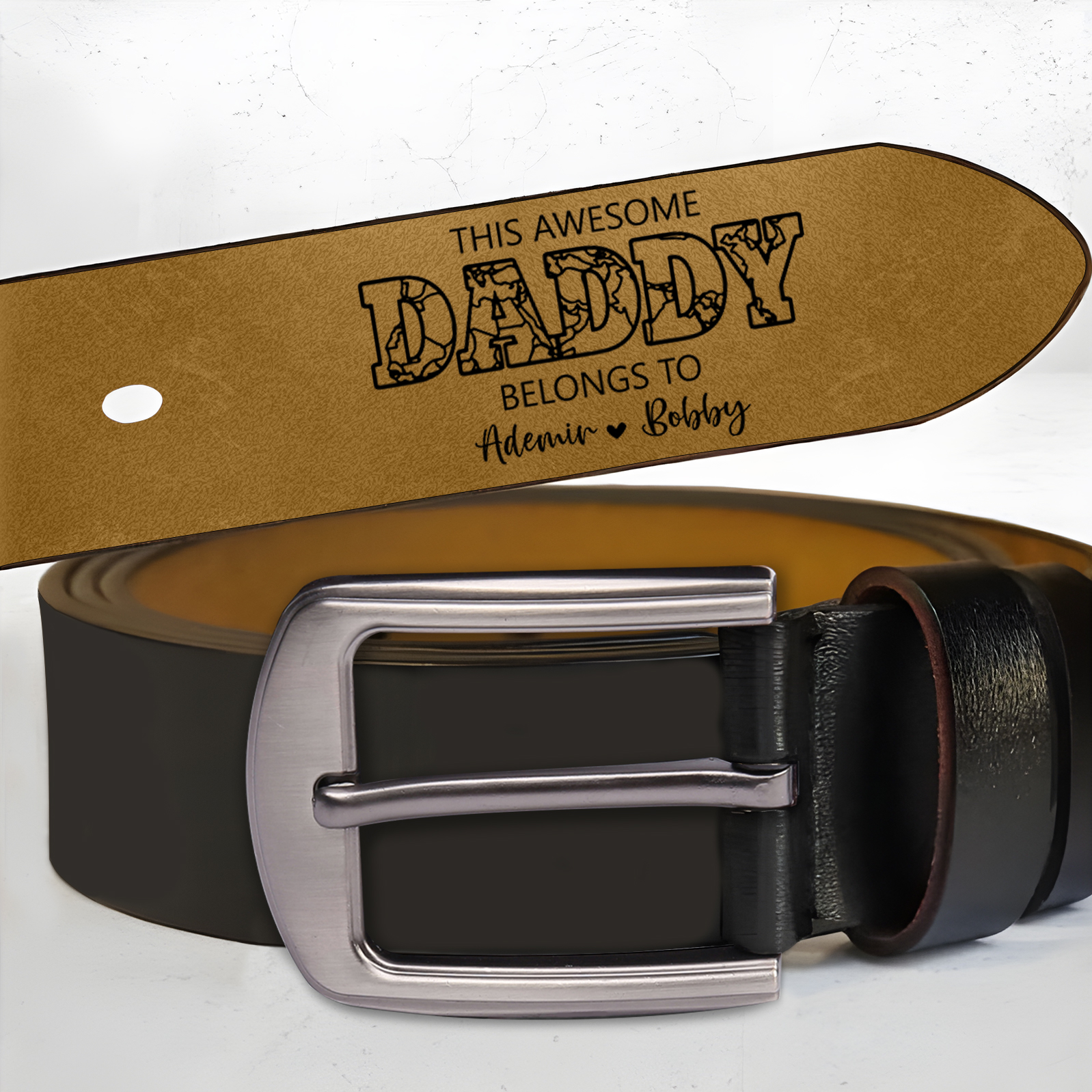 3 names - Personalized Father’s Day Belt – Custom Engraved Cowhide Leather Belt for Dad - Hidden Message & Name