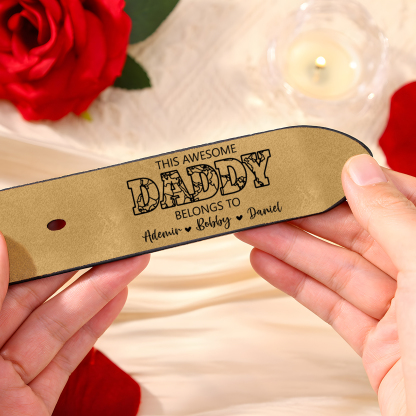 4 names - Personalized Father’s Day Belt – Custom Engraved Cowhide Leather Belt for Dad - Hidden Message & Name
