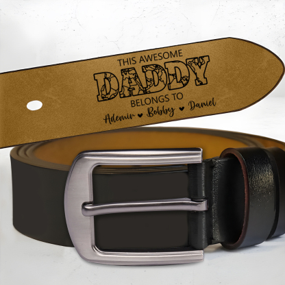 4 names - Personalized Father’s Day Belt – Custom Engraved Cowhide Leather Belt for Dad - Hidden Message & Name