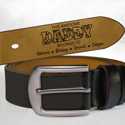 5 names - Personalized Father’s Day Belt – Custom Engraved Cowhide Leather Belt for Dad - Hidden Message & Name