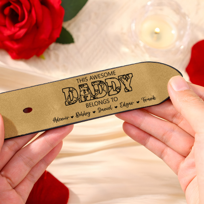 6 names - Personalized Father’s Day Belt – Custom Engraved Cowhide Leather Belt for Dad - Hidden Message & Name