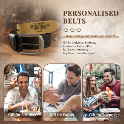2 names - Personalized Father’s Day Belt – Custom Engraved Cowhide Leather Belt for Granddad - Hidden Message & Name