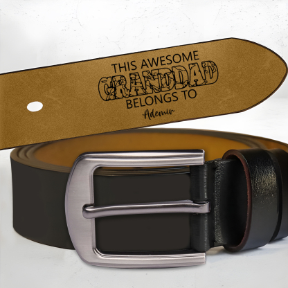 2 names - Personalized Father’s Day Belt – Custom Engraved Cowhide Leather Belt for Granddad - Hidden Message & Name