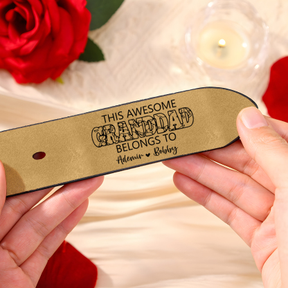 3 names - Personalized Father’s Day Belt – Custom Engraved Cowhide Leather Belt for Granddad - Hidden Message & Name