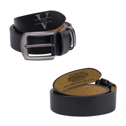6 names - Personalized Father’s Day Belt – Custom Engraved Cowhide Leather Belt for Granddad - Hidden Message & Name
