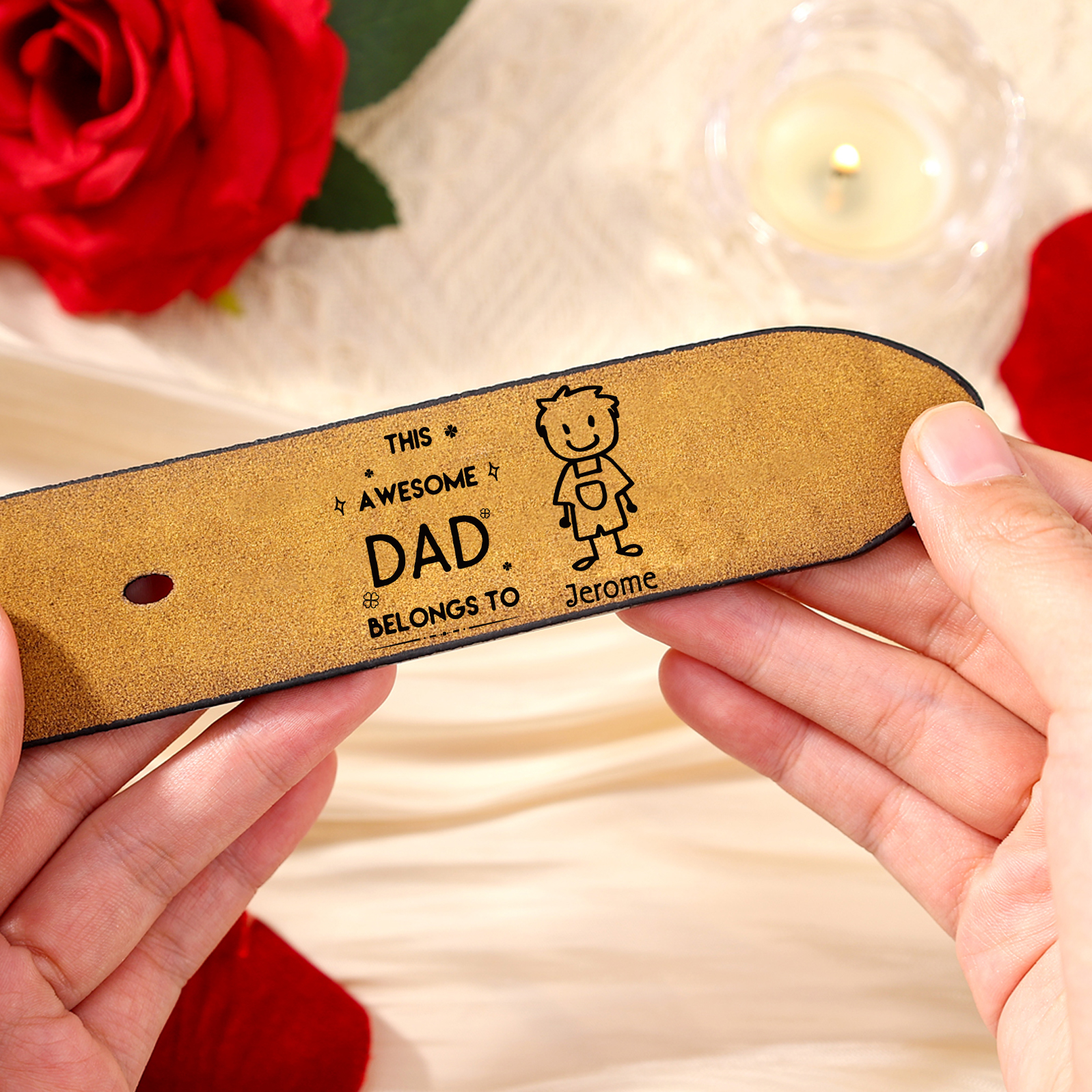 1 name - Personalized Leather Father’s Day Belt – Custom Name , Character Inside - Handmade Gift for Dad 