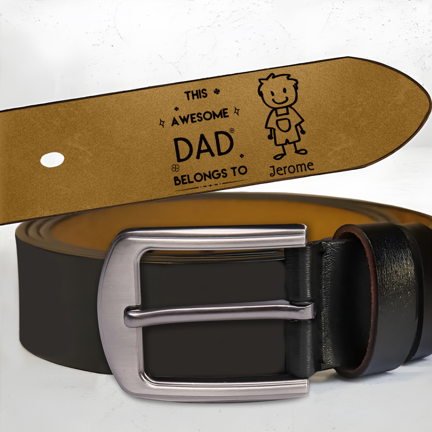 1 name - Personalized Leather Father’s Day Belt – Custom Name , Character Inside - Handmade Gift for Dad 