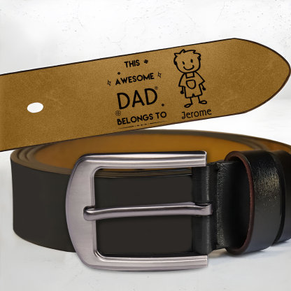 1 name - Personalized Leather Father’s Day Belt – Custom Name , Character Inside - Handmade Gift for Dad 