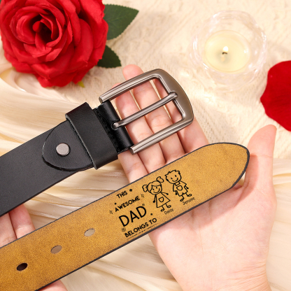 2 names - Personalized Leather Father’s Day Belt – Custom Name , Character Inside - Handmade Gift for Dad 