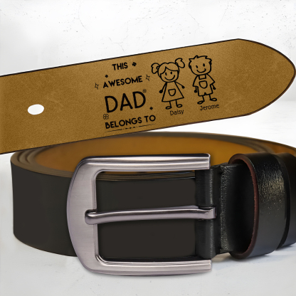 2 names - Personalized Leather Father’s Day Belt – Custom Name , Character Inside - Handmade Gift for Dad 