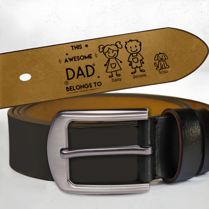 3 names - Personalized Leather Father’s Day Belt – Custom Name , Character Inside - Handmade Gift for Dad 