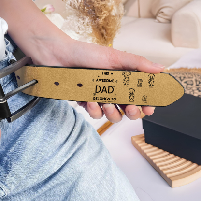 5 names - Personalized Leather Father’s Day Belt – Custom Name , Character Inside - Handmade Gift for Dad 