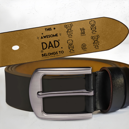 6 names - Personalized Leather Father’s Day Belt – Custom Name , Character Inside - Handmade Gift for Dad 