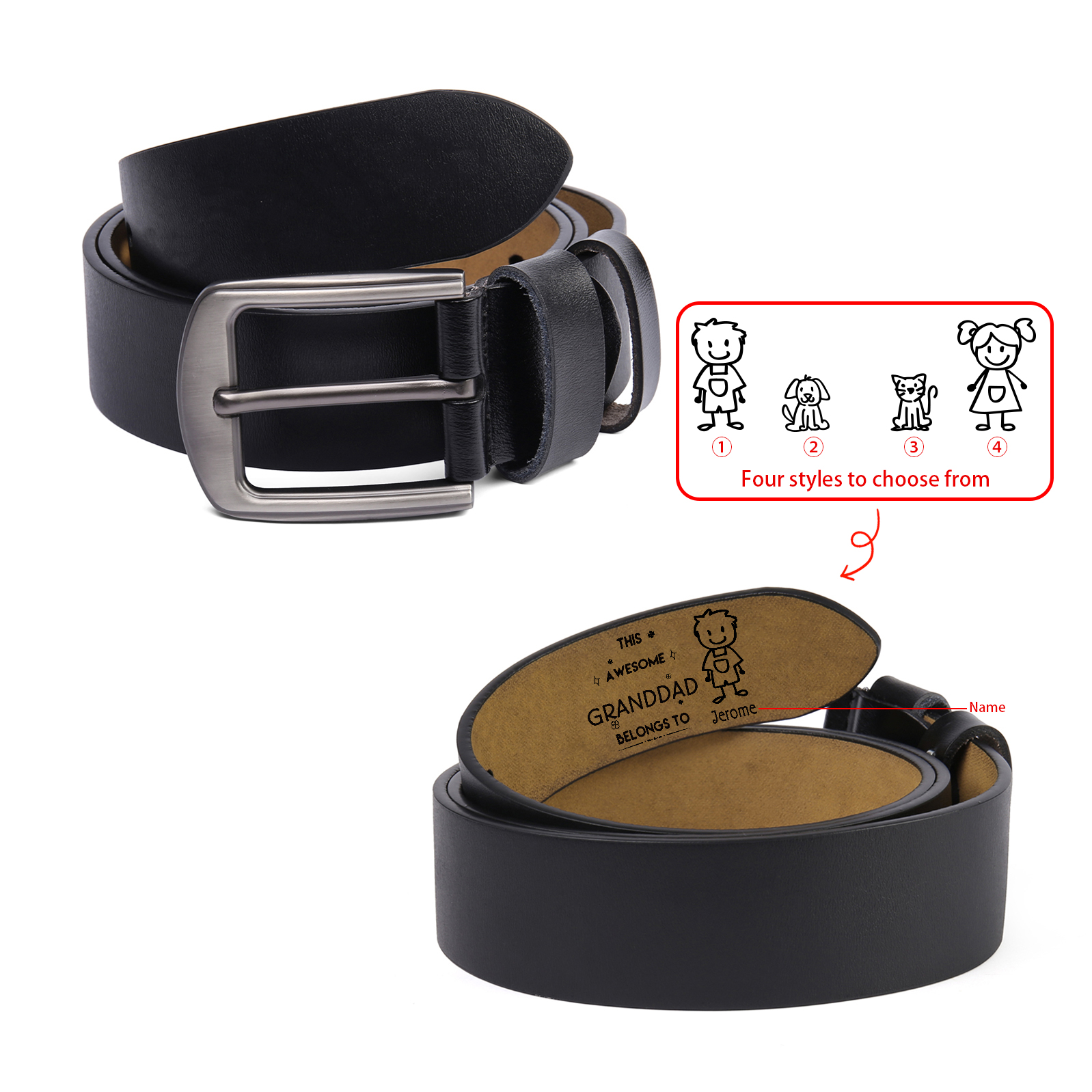 1 name - Personalized Leather Father’s Day Belt – Custom Name , Character Inside - Handmade Gift for Dad 