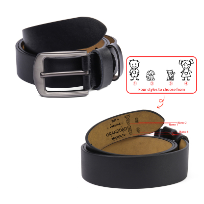 4 names - Personalized Leather Father’s Day Belt – Custom Name , Character Inside - Handmade Gift for Dad 