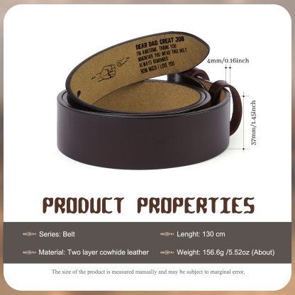3 names - Personalized Father’s Day Belt "DEAR DAD GREAT JOB" – Custom Engraved Cowhide Leather Belt for Dad - Hidden Message & Name