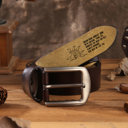 7 names - Personalized Father’s Day Belt "DEAR DAD GREAT JOB" – Custom Engraved Cowhide Leather Belt for Dad - Hidden Message & Name