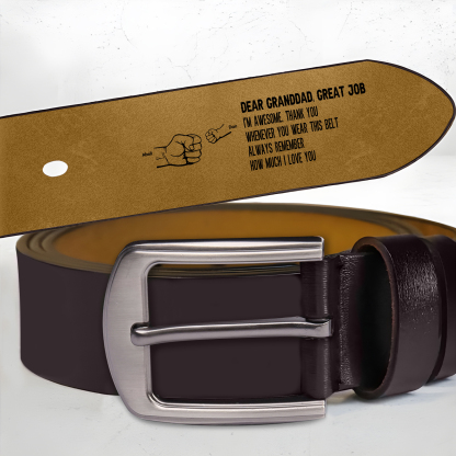 3 names - Personalized Father’s Day Belt "DEAR GRANDDAD GREAT JOB" – Custom Engraved Cowhide Leather Belt for Dad - Hidden Message & Name