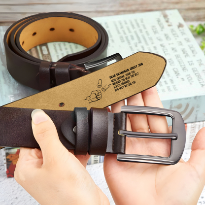 4 names - Personalized Father’s Day Belt "DEAR GRANDDAD GREAT JOB" – Custom Engraved Cowhide Leather Belt for Dad - Hidden Message & Name