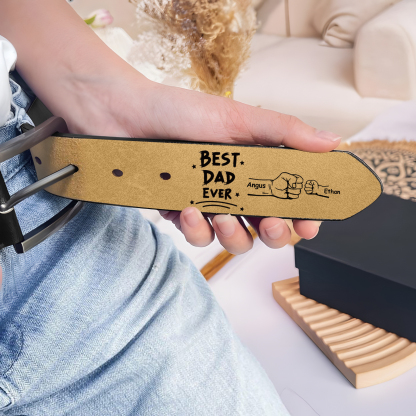 2 names - Personalized Leather Father’s Day Belt – Custom Names - Handmade Gift for Dad 