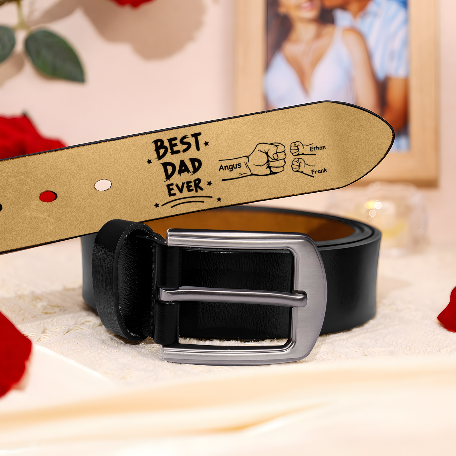3 names - Personalized Leather Belt for Father’s Day - Premium with Hidden Engraving