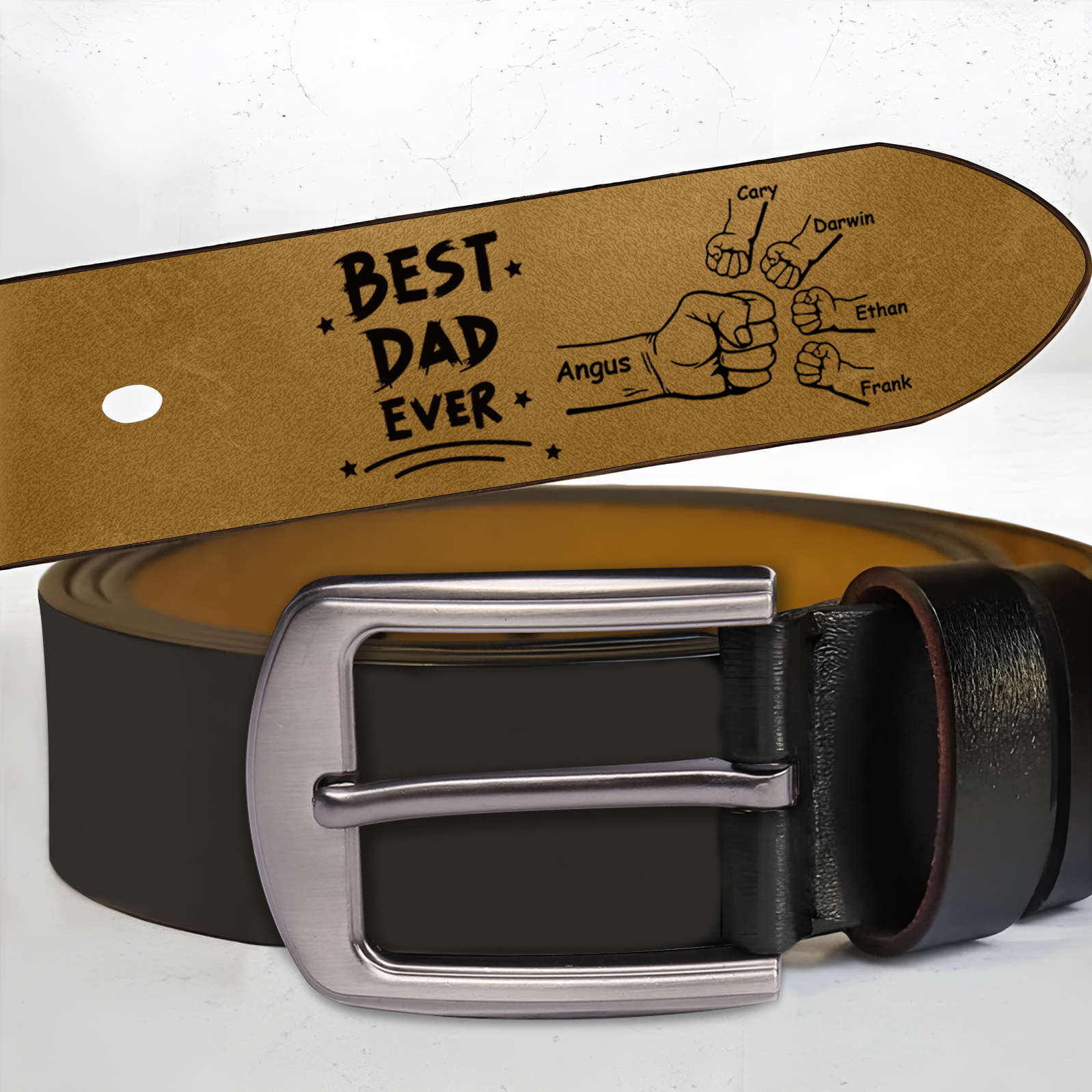 5 names - Personalized Leather Belt for Father’s Day - Premium with Hidden Engraving