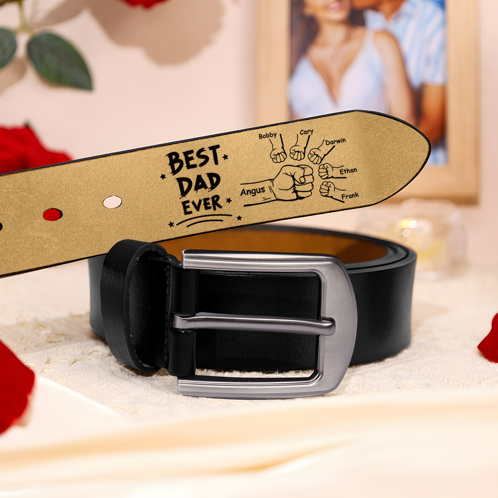6 names - Personalized Leather Belt for Father’s Day - Premium with Hidden Engraving