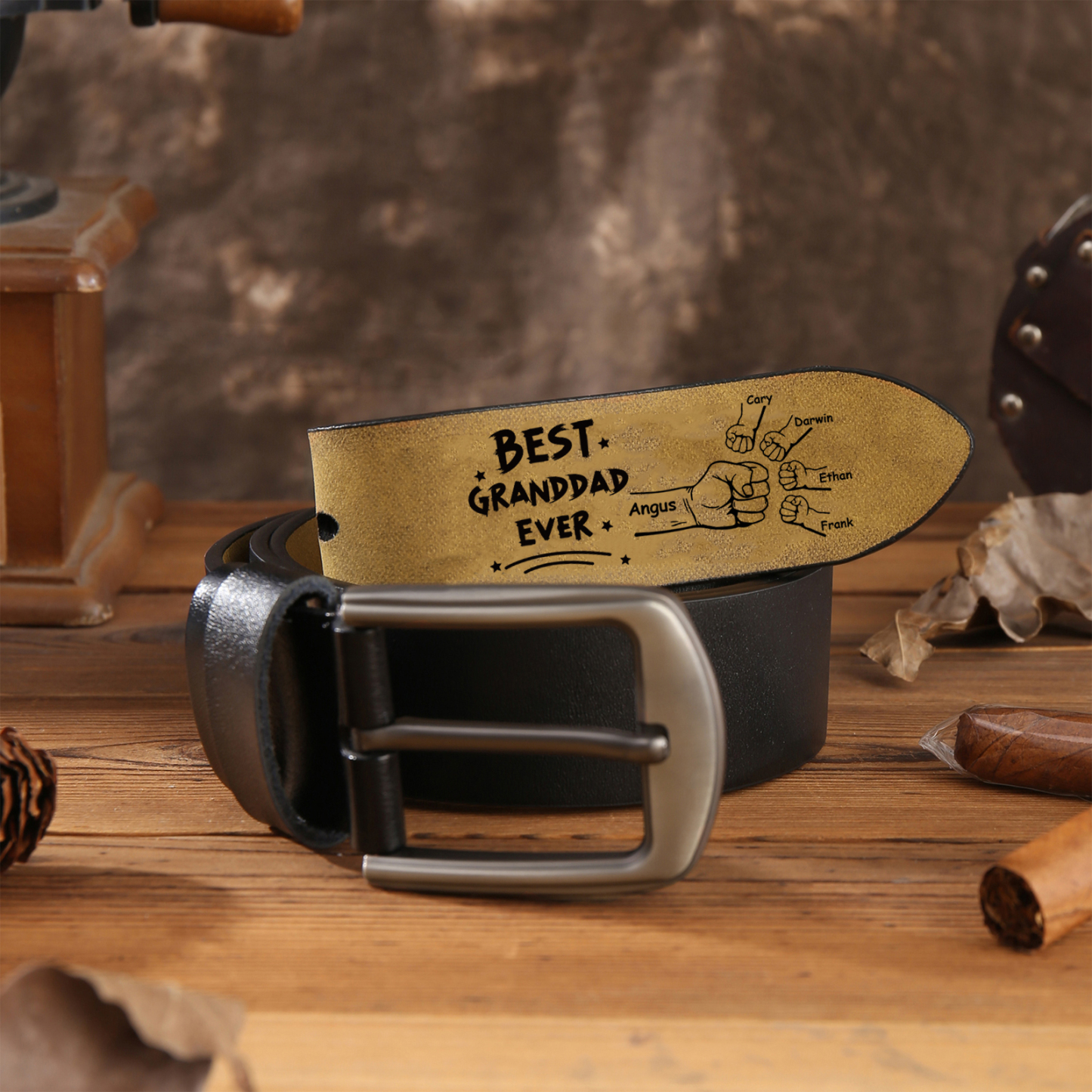 5 names - Personalized Leather Belt for Father’s Day - Premium with Hidden Engraving
