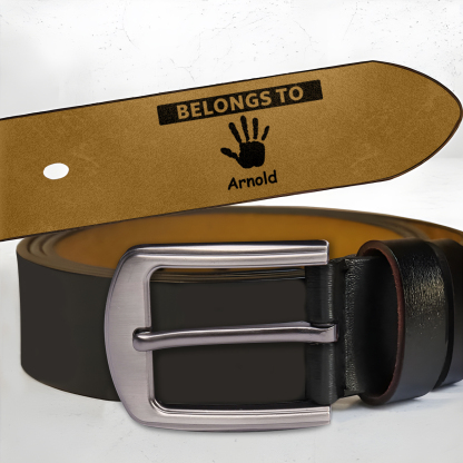 1 name & 2 texts - Personalized Leather Belt for Dad with symbolic handprints  – Hidden Message & Name - Father's Day