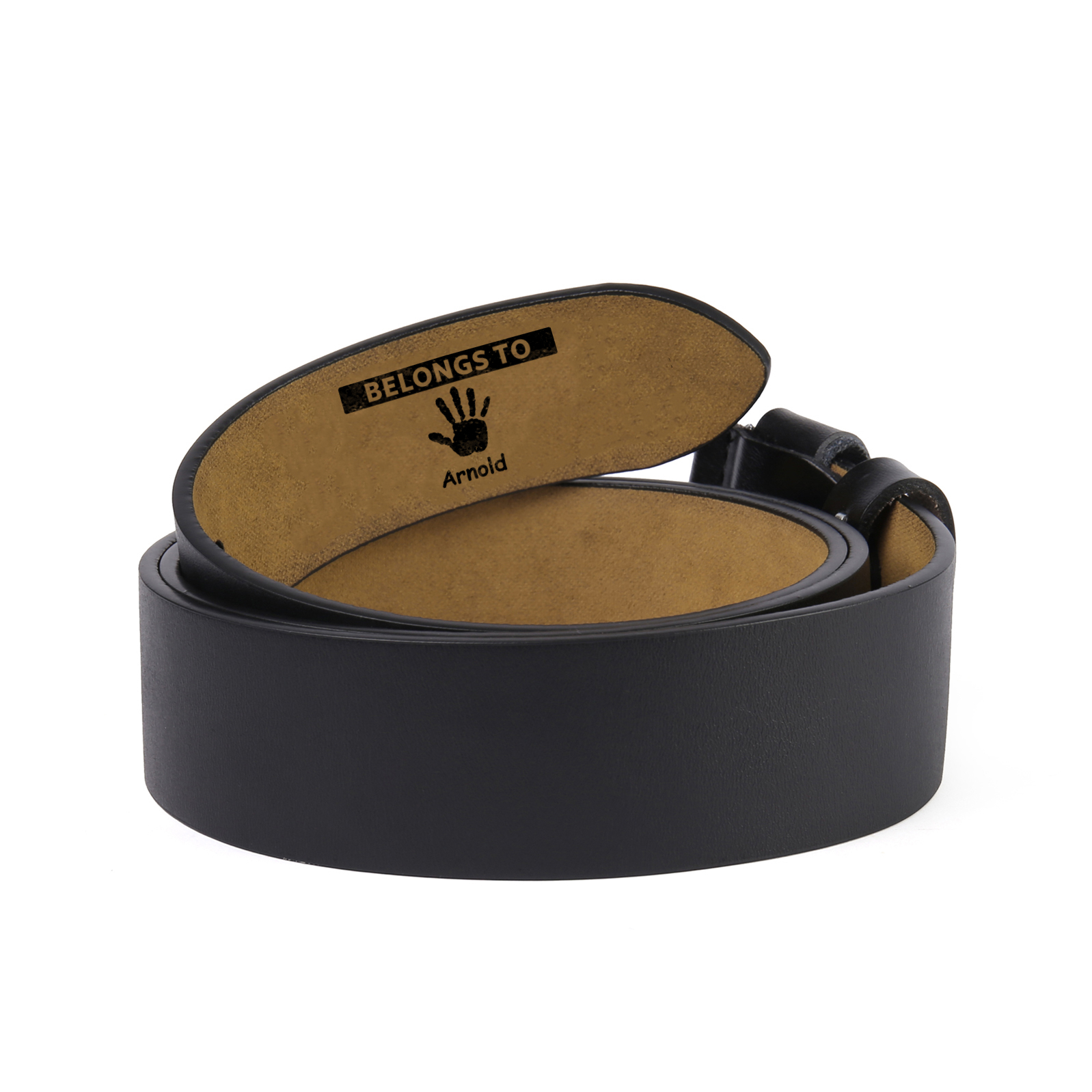 1 name & 2 texts - Personalized Leather Belt for Dad with symbolic handprints  – Hidden Message & Name - Father's Day