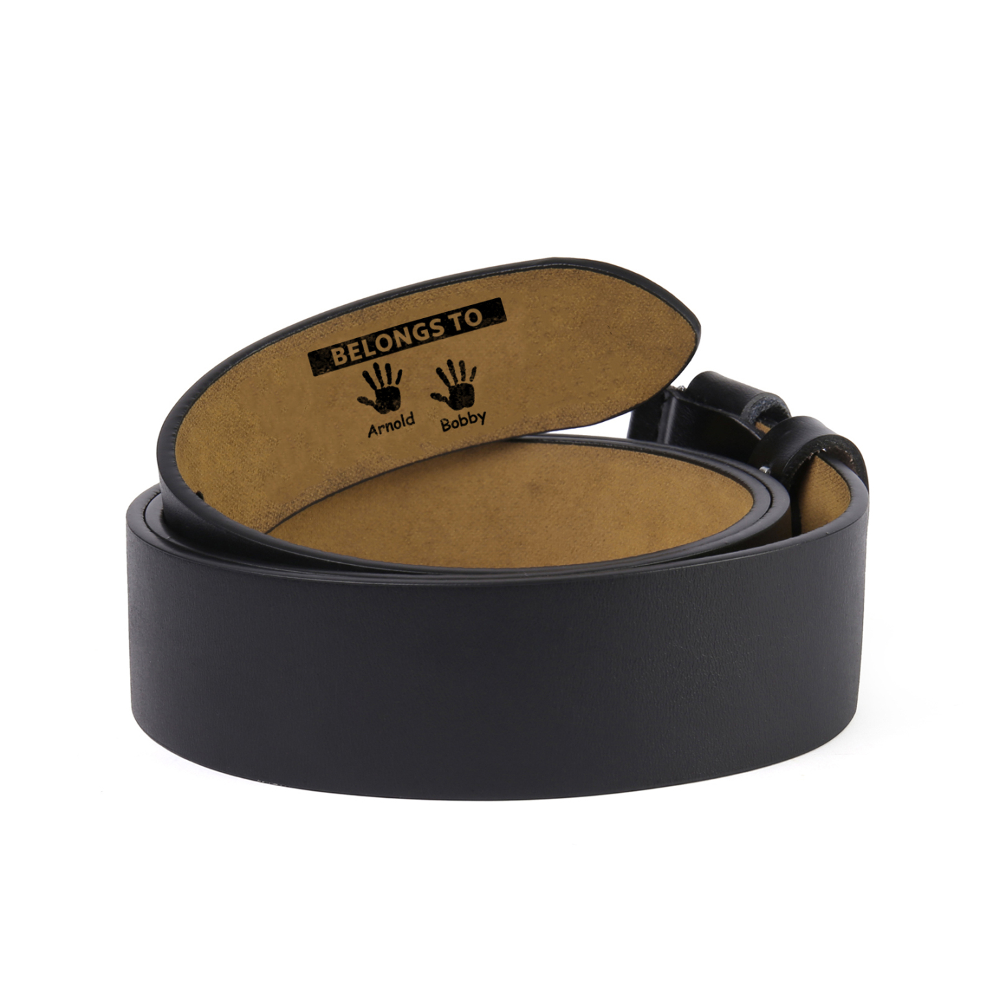2 names & 2 texts - Personalized Leather Belt for Dad with symbolic handprints  – Hidden Message & Name - Father's Day