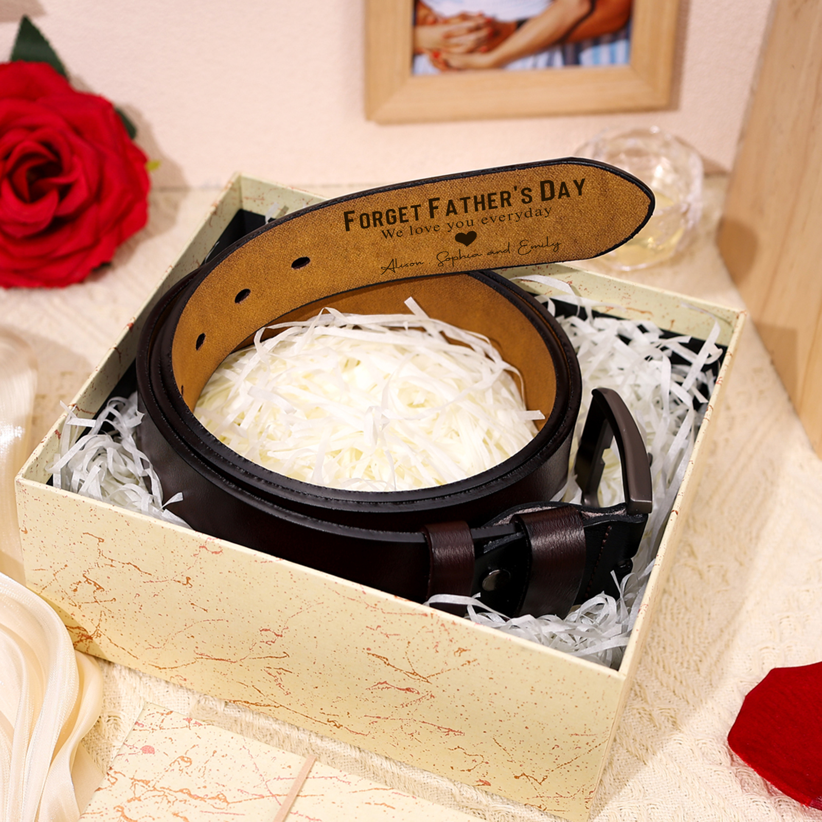 Personalized Father’s Day Belt – Custom Engraved Leather Belt - Sentimental Gift for Dad