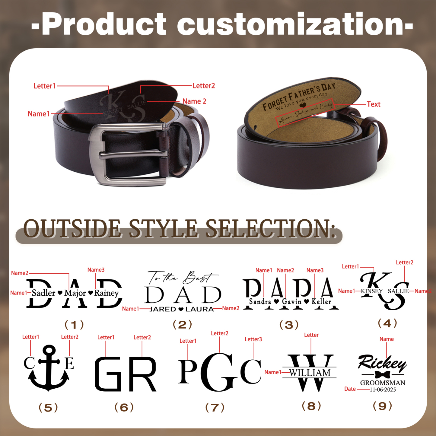 Personalized Father’s Day Belt – Custom Engraved Leather Belt - Sentimental Gift for Dad