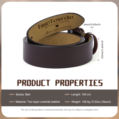 Personalized Father’s Day Belt – Custom Engraved Leather Belt - Sentimental Gift for Dad