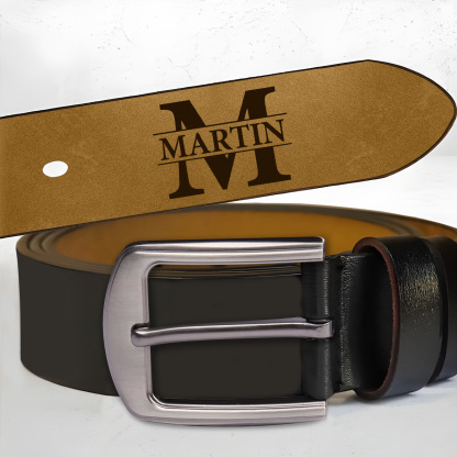 Personalized Leather Belt For Men Custom Initial And Name Engraved Pattern