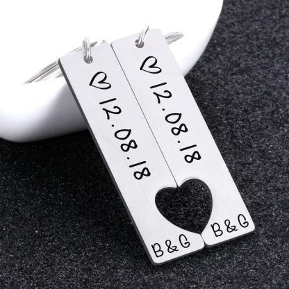 Personalized Heart Keyring Set with Custom Date & Initial Matching Valentine's gift for Couple | Jessemade