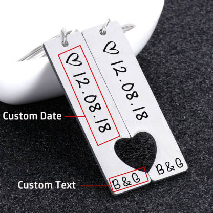 Personalized Heart Keyring Set with Custom Date & Initial Matching Valentine's gift for Couple | Jessemade