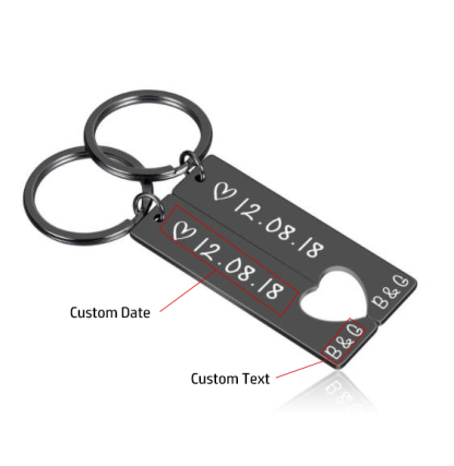 Personalized Heart Keyring Set with Custom Date & Initial Matching Valentine's gift for Couple | Jessemade
