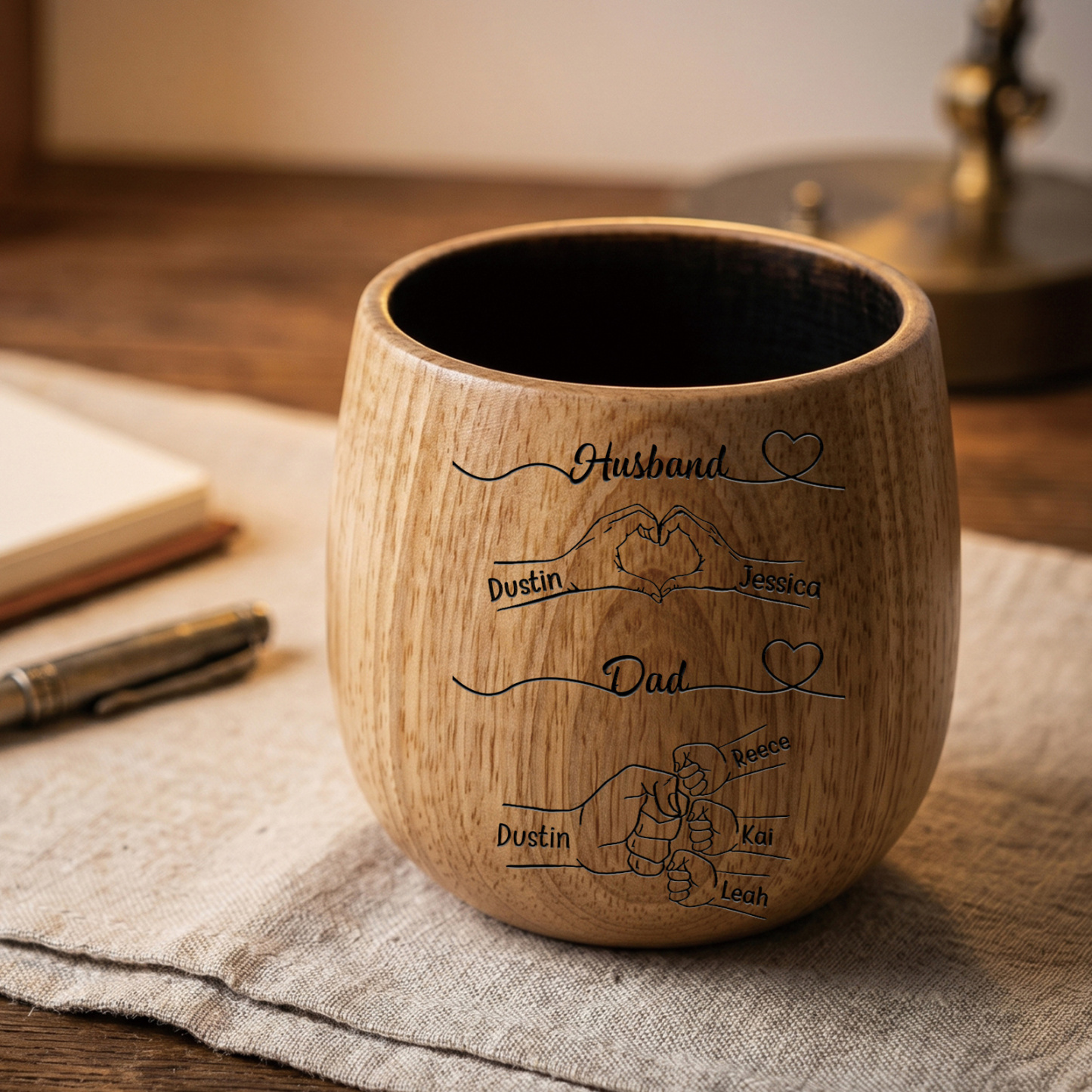 Personalized Wooden Whisky Tumbler for Husband or Dad