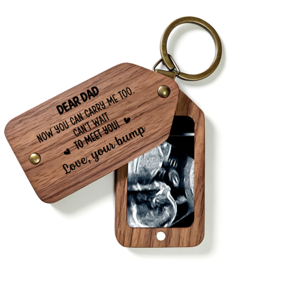 Personalized Wooden Photo Keychain for New Dad Mom