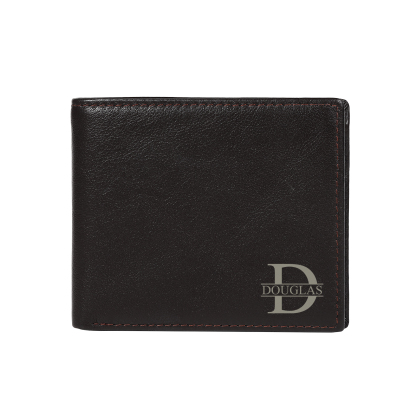 Personalized Leather RFID Bifold Wallet for Men with ID Window and Initial or Name Engraved