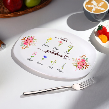 Oval Plate with a floral motif "First Mom, now Grandma"