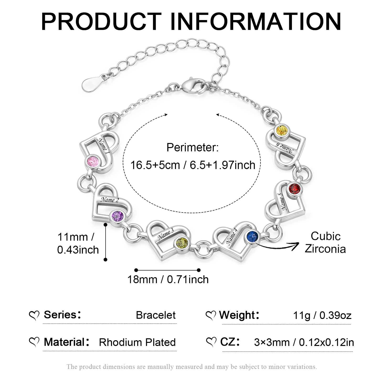 Personalized Heart Lock Bracelet Custom with 1-6 Names and Birthstones Gift for Her